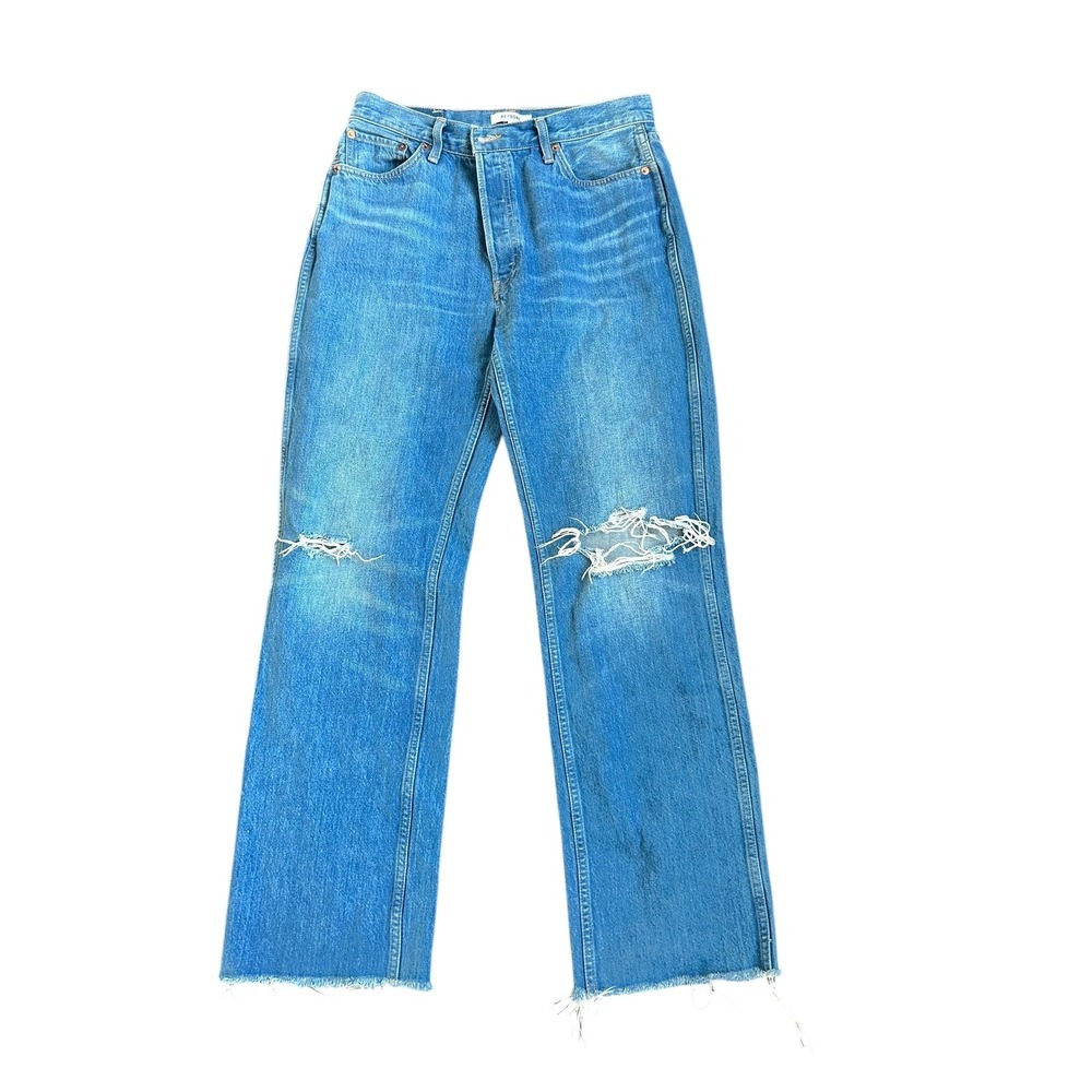 RE/DONE 90s‎ HIGH RISE STRAIGHT JEANS DISTRESSED BLUE DENIM SIZE 30